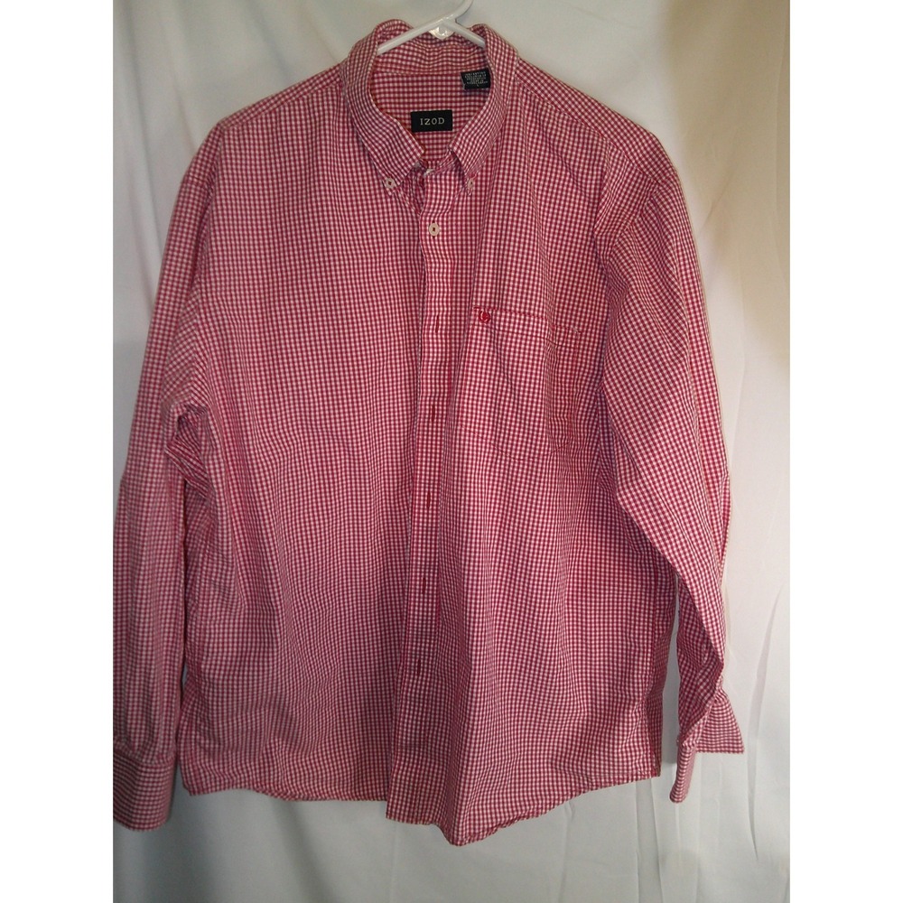 IZOD Mens Red Gingham‎ Checkered Long Sleeve Button Down Shirt Size L